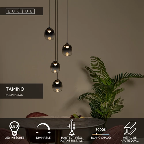 Lucide TAMINO - Suspension - Ø 36 cm - LED Dim. - 4x5,2W 3000K - Noir - USP